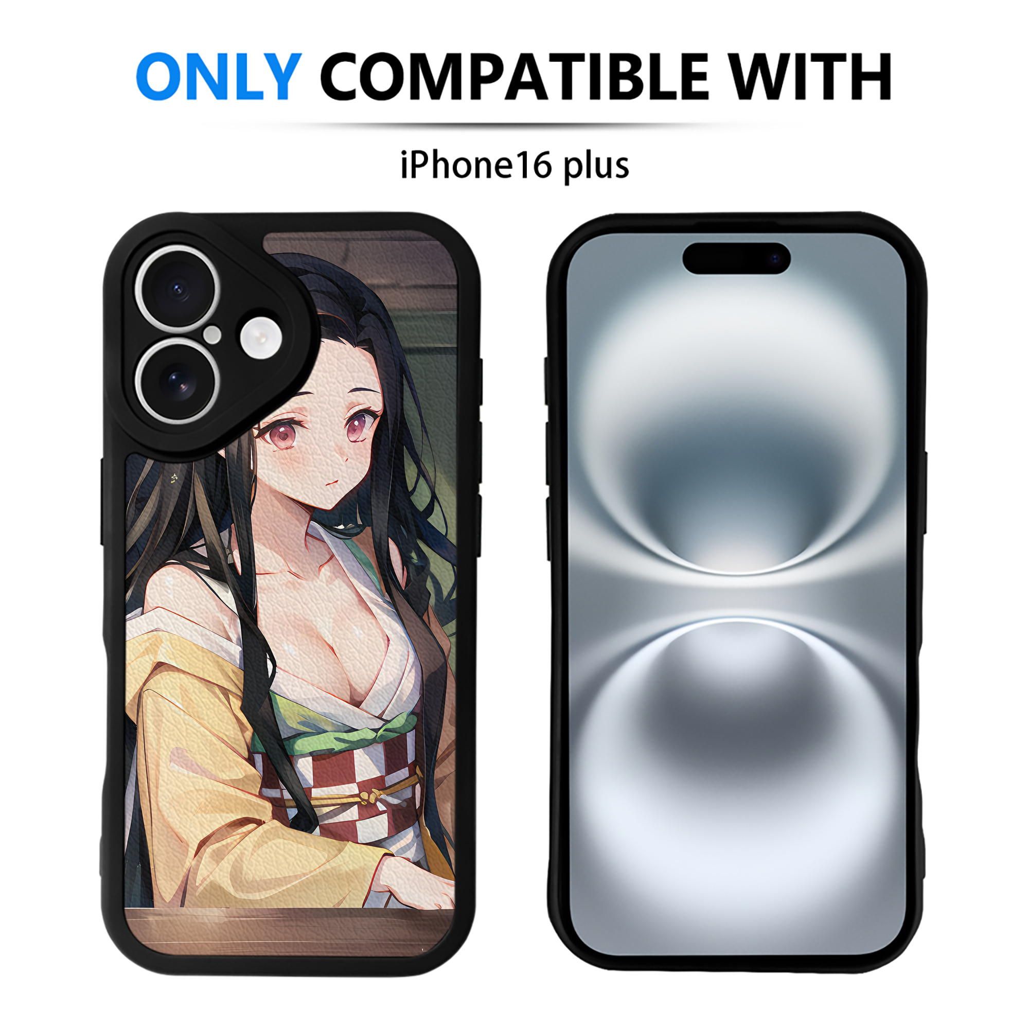 （画像用） 鬼滅の刃（きめつのやいば）竈門 禰󠄀豆子／かまど ねずこ Kamado Nezuko 【iPhone 16シリーズ対応】シリコンスマホケース（レザー調） 材質：シリコン